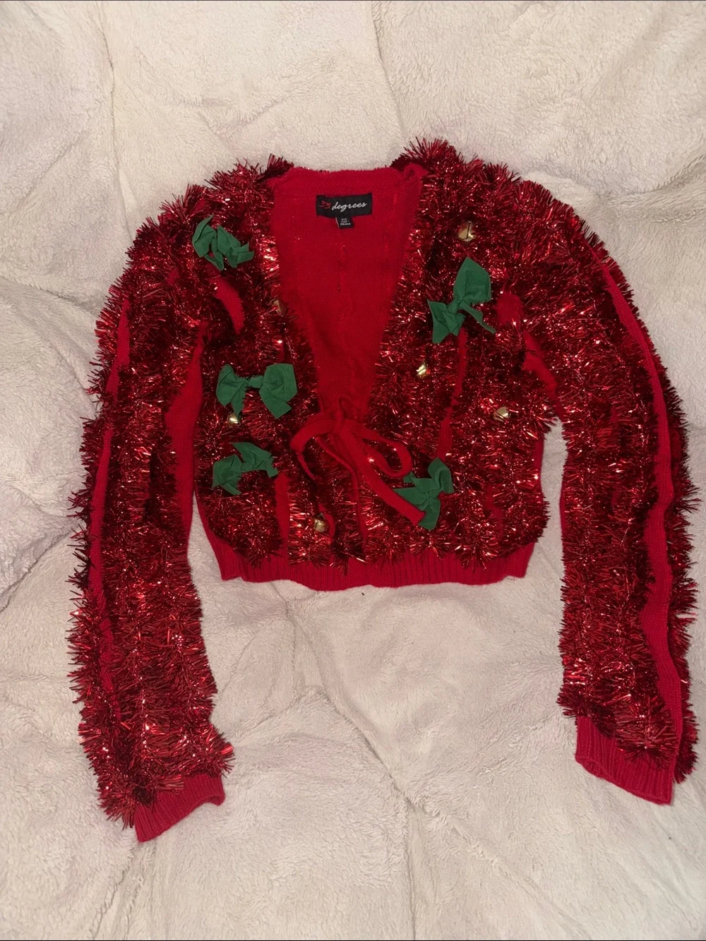Bayrose Red Holiday Tinsel Tie-Front Cardigan